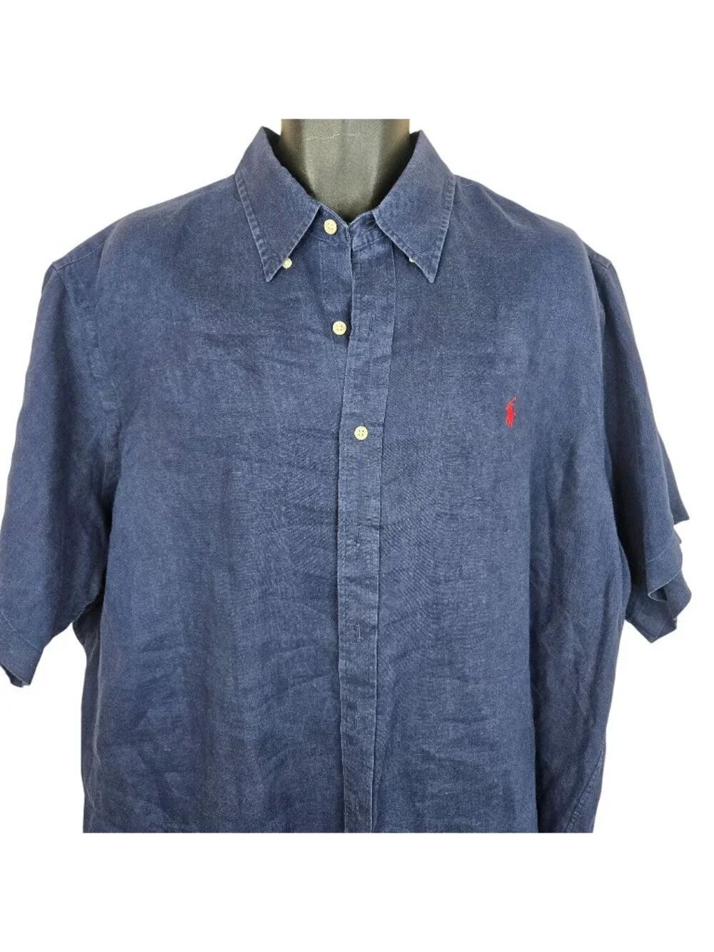 Ralph Lauren Mens XXL Navy Blue Linen Button-Up Shirt